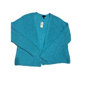 NWT Talbots Petite Medium Cardigan Sweater Open Front Light Blue Cotton Blend